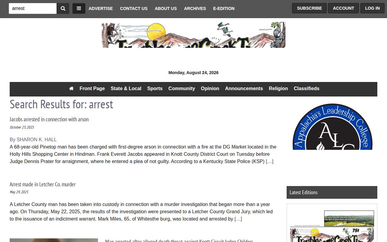 Knott County crime news arrest search at Troublesome Creek Times