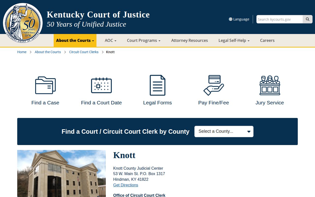 Knott County arrest and booking disposition records on the official court page
